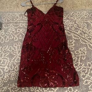 Winter formal dress, Windsor, dark maroon/red, Large, worn once